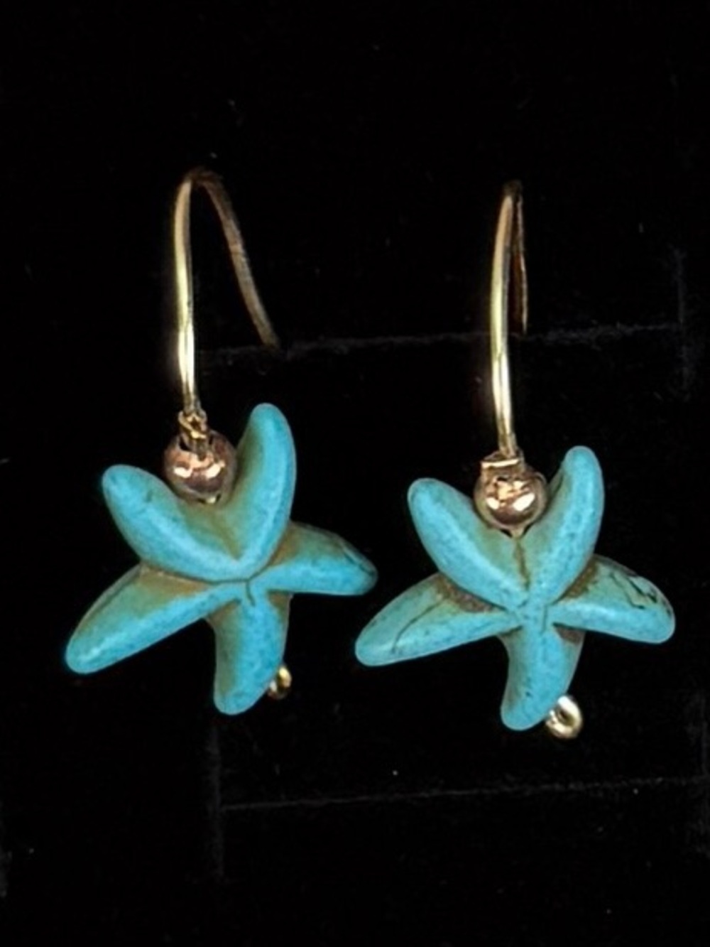 Vintage Goldtone Blue Starfish Pierced Earrings